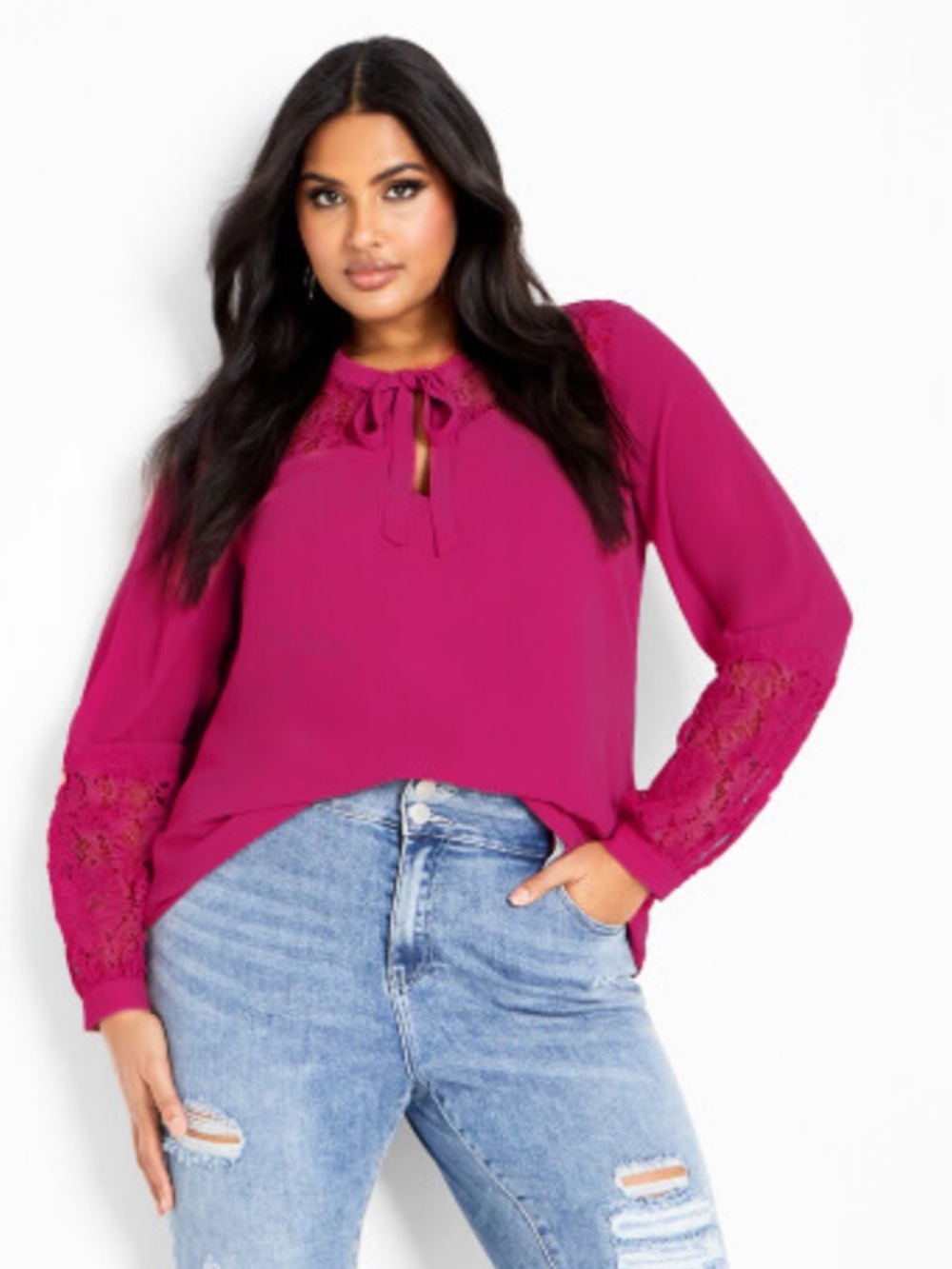 City Chic Fuchsia Lace Top